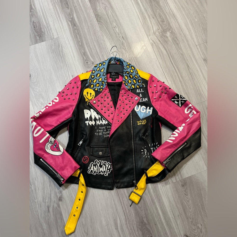 Colorful Studded Leather‎ Jacket